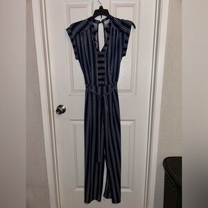 Monteau Los Angeles dark, navy blue striped jumpsuit, size S, business casual